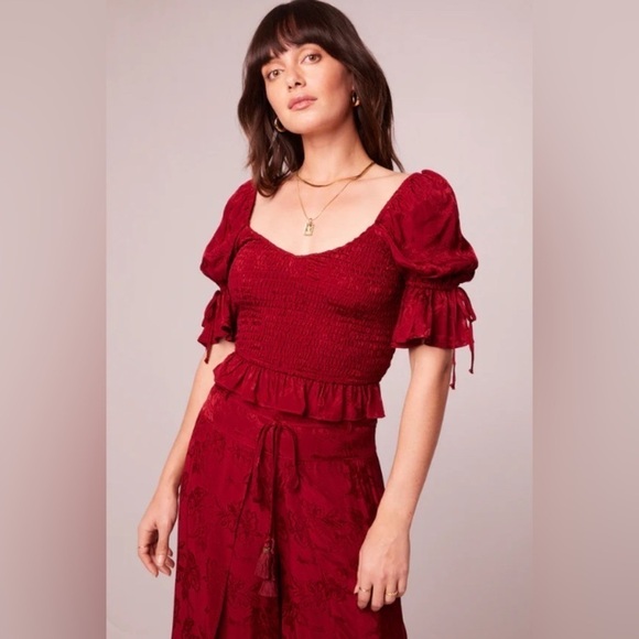 NWT Band of the Free Whimsigoth Romantic Ruby Rhubarb Smocked Crop Top Size XS - Picture 1 of 9